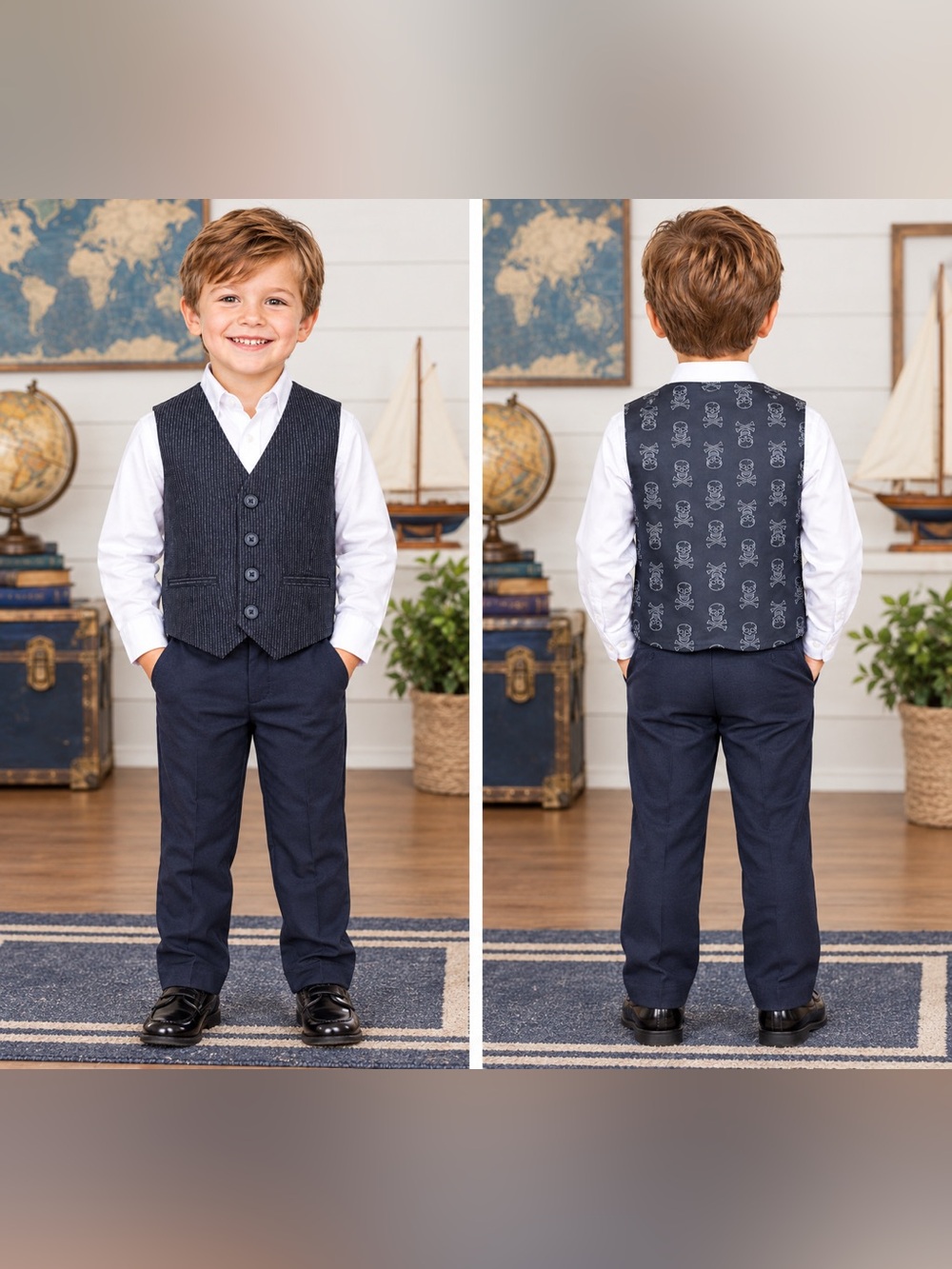 NWT VTG Gymboree 2010 Boys Pinstripe Suit Vest Smart Guy Skulls Goth Size XS